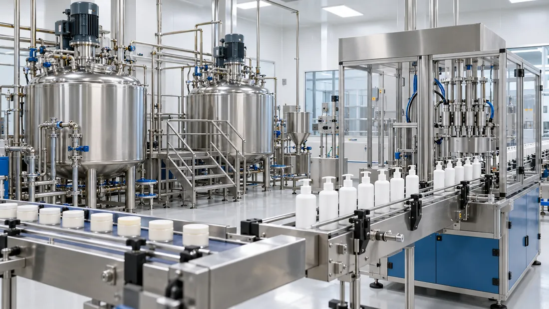 Linha industrial de envase de produtos cosméticos